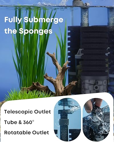 Miniatura 5 de Pawfly Filtro de esponja para acuario, filtro de tanque de peces, filtro sumergible para acuario pequeño con doble espuma y anillos de cerámica,