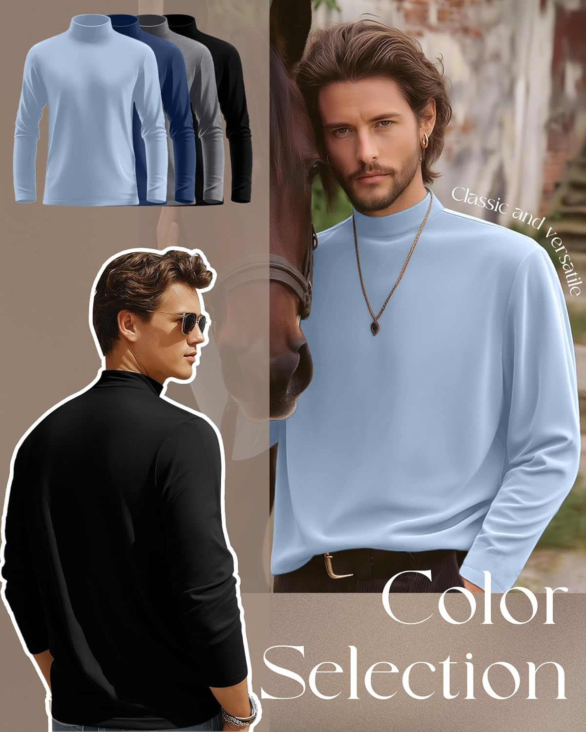 4 Pack Men's Mock Turtleneck Shirts, Long Sleeves Thermal Pullover Sweater Casual Undershirt Loose Fit Tops - Image 4