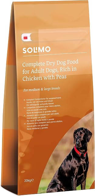 Amazon Brand - Solimo Complete Dry Dog Food for Adult Dogs, Rich in Chicken with Peas, 1 Pack of 20kg