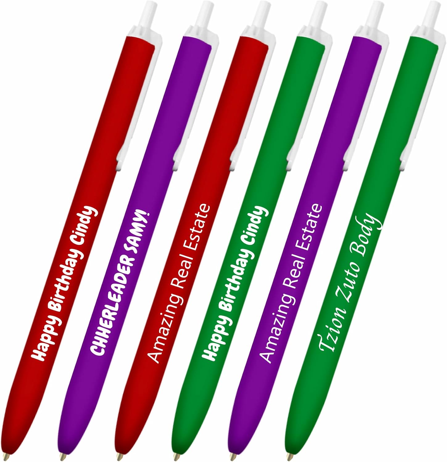 50 Pack, Personalized Writing Ink Ballpoint Novelty Pen, Solid Colored Large Smooth Click Pens, Custom Printed with Your Name Logo & Text, USA Assembled, Commemorate your event, (Purple)