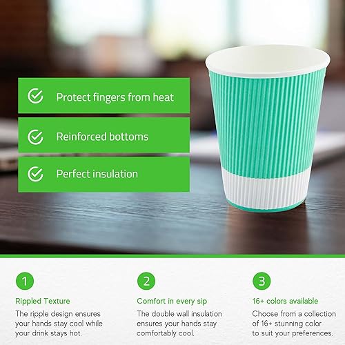 Vista 330 de Vasos de café de papel aislado de pared corrugada, 8 oz, Anaranjado