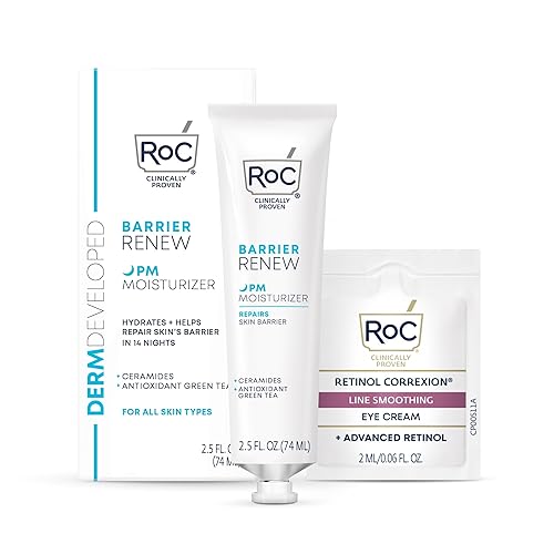 RoC Barrier Renew Crema hidratante nocturna con ceramidas y té verde antioxidante y péptidos lipo para renovar la barrera de la piel, (2.5 onzas)