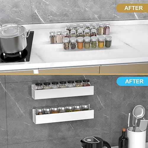 Miniatura 6 de PMMASTO Adhesive Acrylic Spice Rack Organizer for Wall with Nano Double Sided Tape, Spice Shelf Organization for Kitchen Cabinet Door/Pantry Door,
