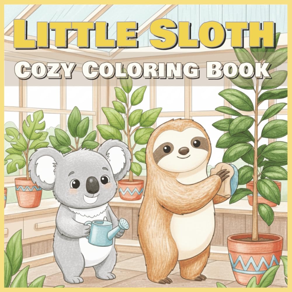 Little Sloth Coloring Book: 50 cozy coloring pages for sloth and his friends, 8.5x8.5 inches (Cute Animals Coloring Books)