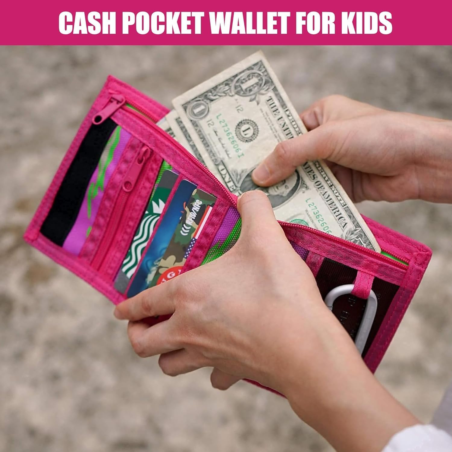 Rough Enough Kids Wallet for Boys Girls Teens with Adjustable Neck Lanyard Keychain Zipper Coin Purse Travel Outdoors Camping Hiking Pink Camo - Image 6