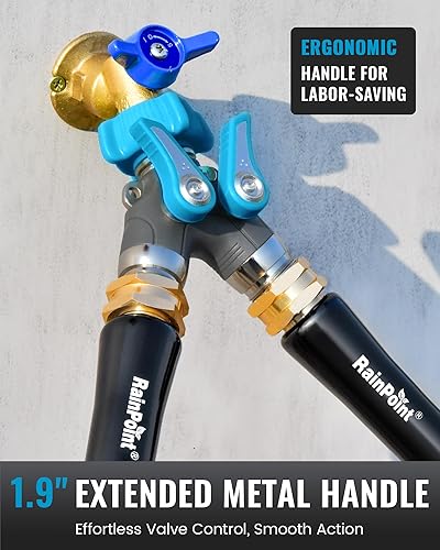 Miniatura 4 de RAINPOINT Divisor de manguera de jardín, divisor de espiga en Y de manguera de agua resistente de 2 vías con válvulas de cierre, divisor de grifo