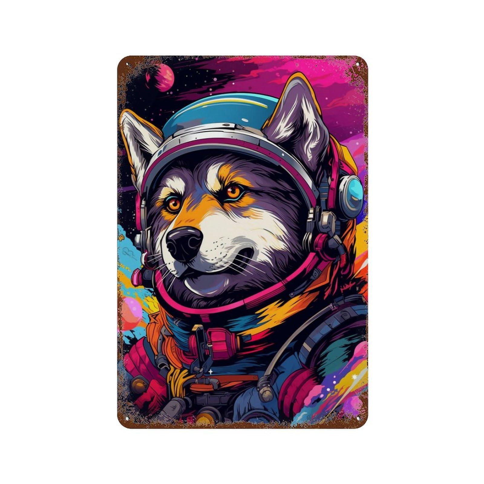 Space Dog Explorer-23 Aged Metal Wall Plaque 11.8"x7.9", Classic Wall Plaque for Garage, Pub Or Kitchen