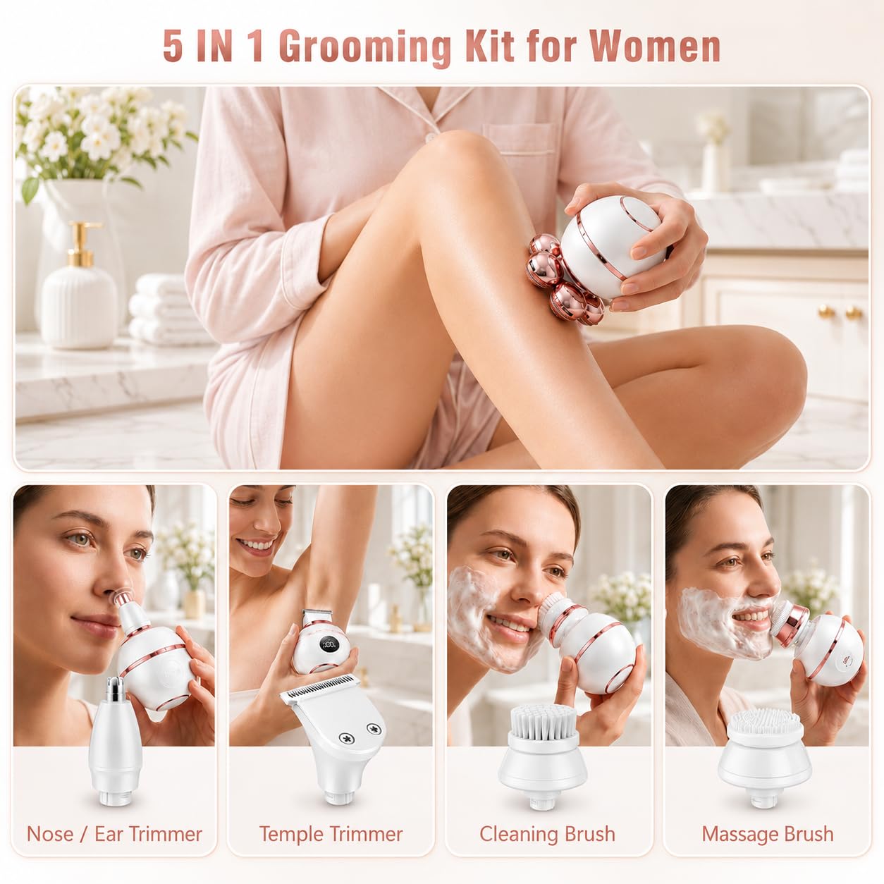BEE&FLOWER The Ultimate Shaver for Men & Women - Schmerzfreier Nass- und Trockener wasserdichter Haarentferner für Glatze, Beine, Gesicht, wiederaufladbares Pflegeset mit LED-Display (Rosa)