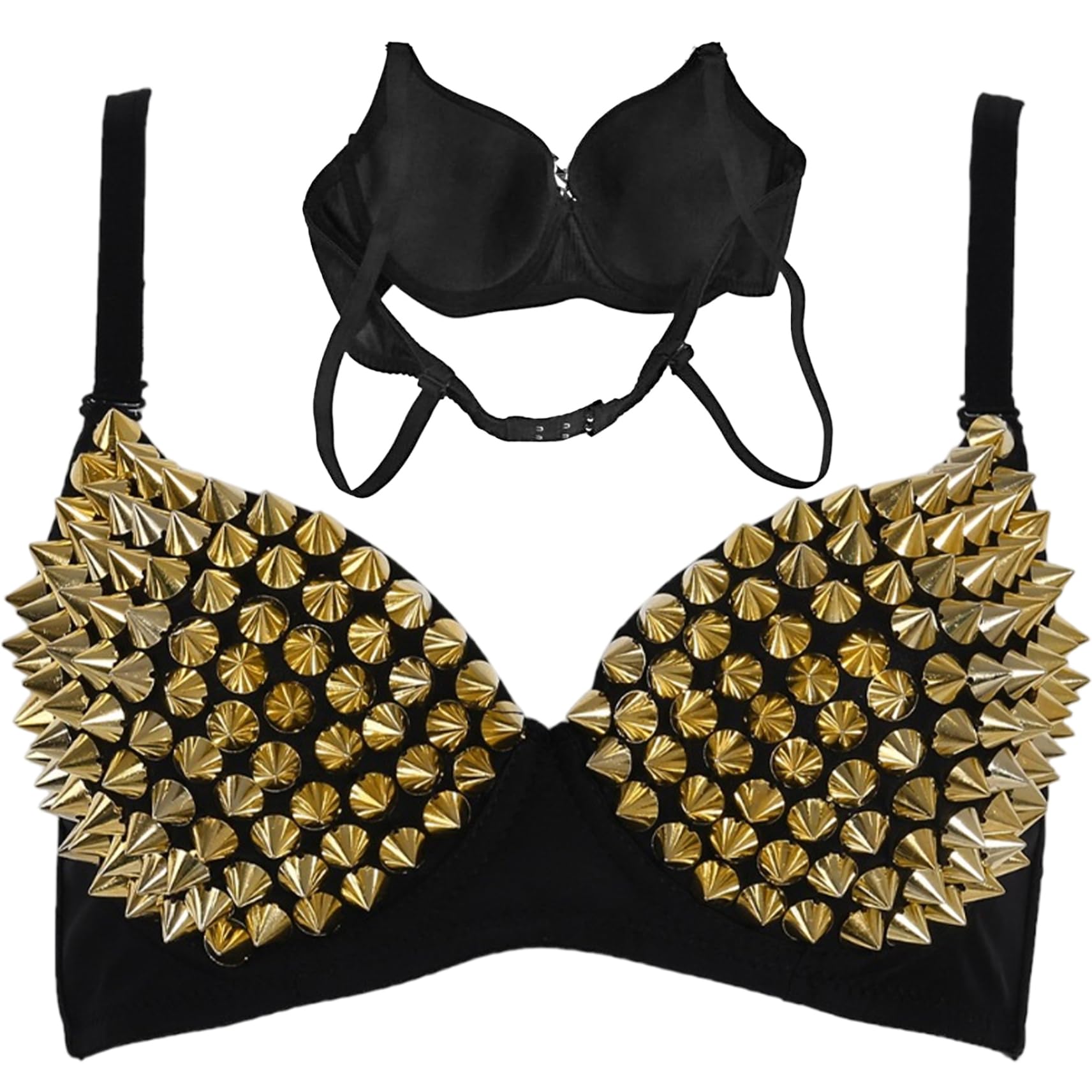 Nieten-BH Punk-Tanz-Performance Gold-Metallic-Nieten Spike-BH mit verstellbarem Riemen für Clubpartys Tanzbekleidung