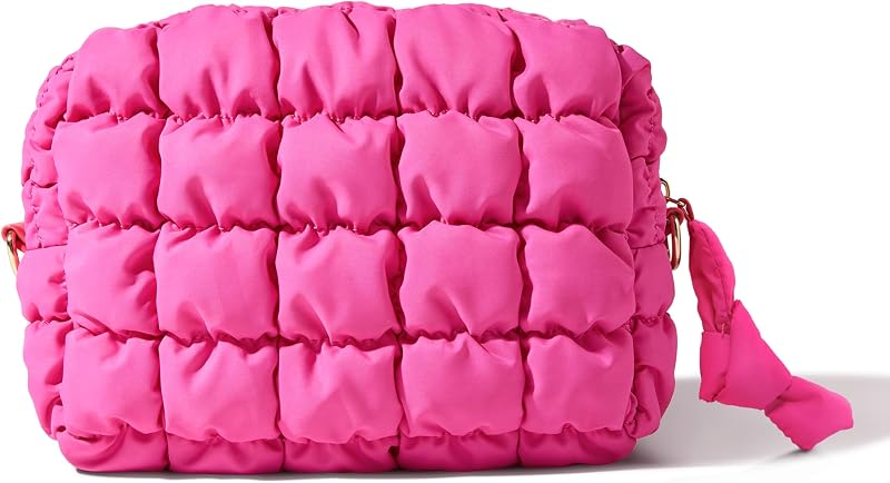 Necessaire de maquiagem Yarnic acolchoada com zíper, Hot Pink, tamanho M