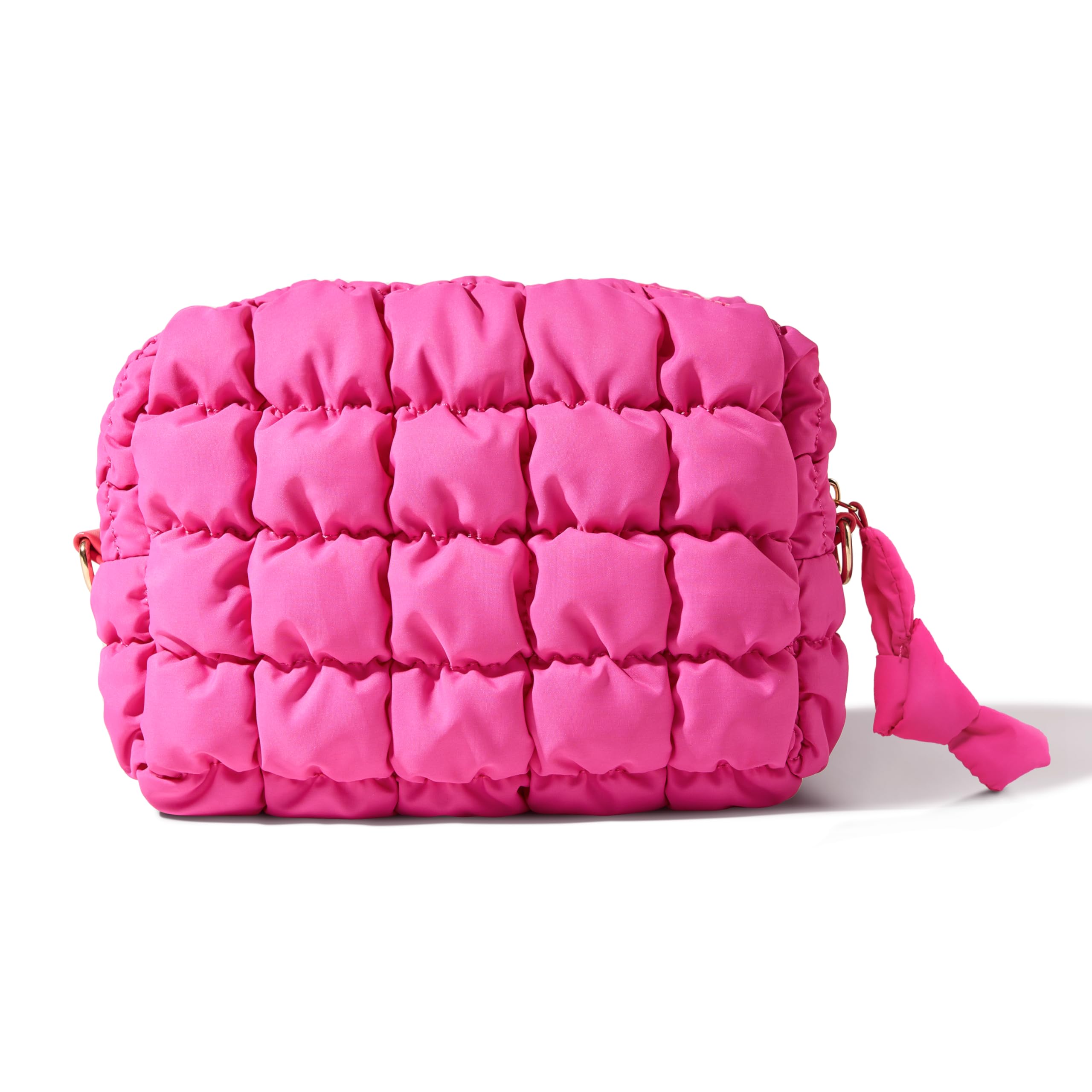 Yarnic Quilted Makeup Bag Cosmetic Bag, Travel Toiletry Bag for Women, Cute Makeup Bag Organizer Hot Pink Puffer Makeup Pouch (M, Hot Pink)