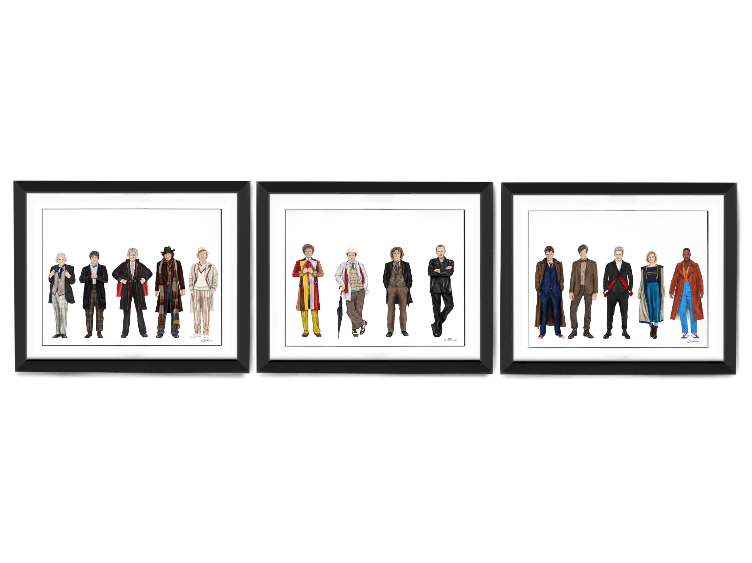 Dr Who Art Prints | A4 size | Set of 3 prints | 14 Doctors | Peter Capaldi | Jodie Whittaker | Tom Baker | Matt Smith | David Tennant | Hand Drawn Illustrations