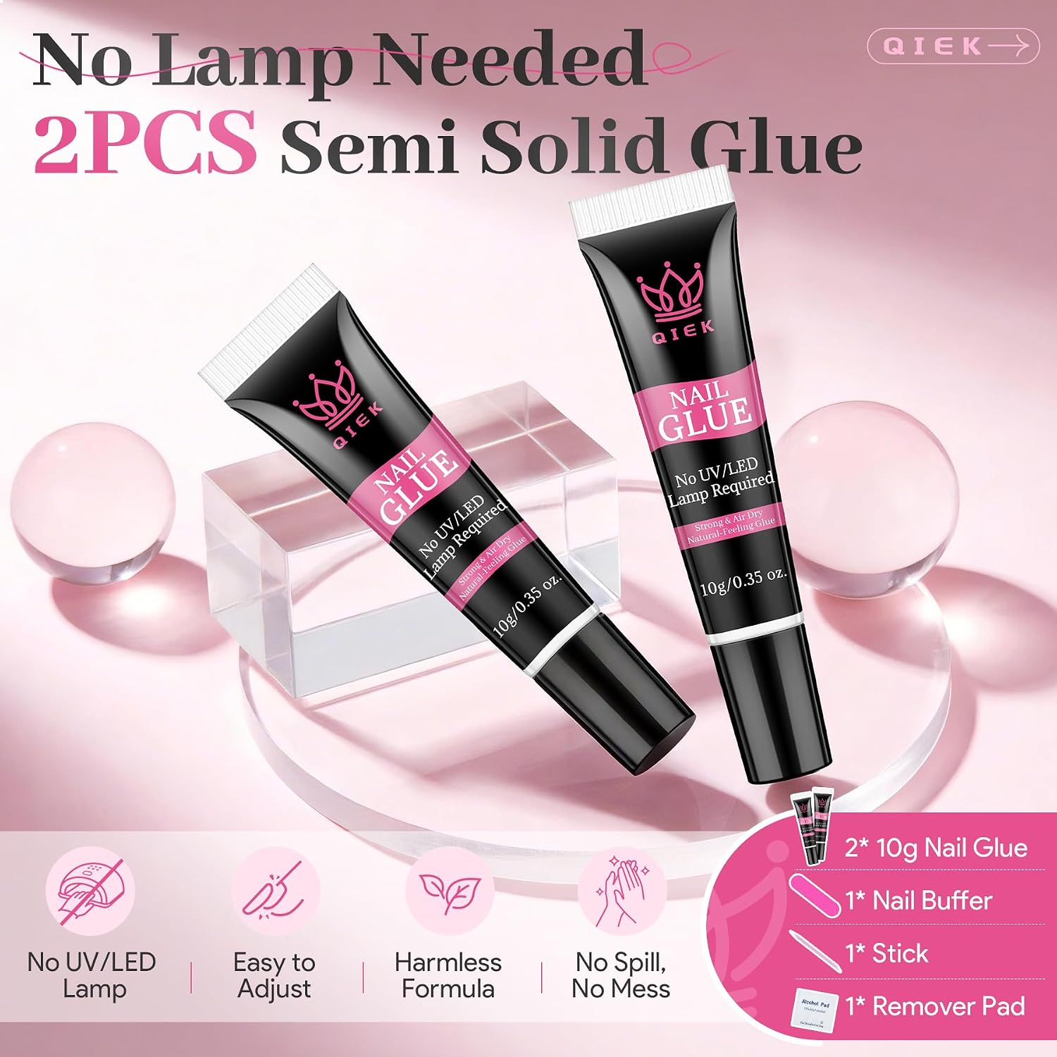 Strong Nail Glue for Press Ons 2Pcs*10g/0.35oz. Semi Solid Gel Adhesive No UV Lamp Needed 10s Quick Dry Acrylic Glue for Fake Nails Extensions Long Lasting Waterproof Bond for Manicure Home DIY