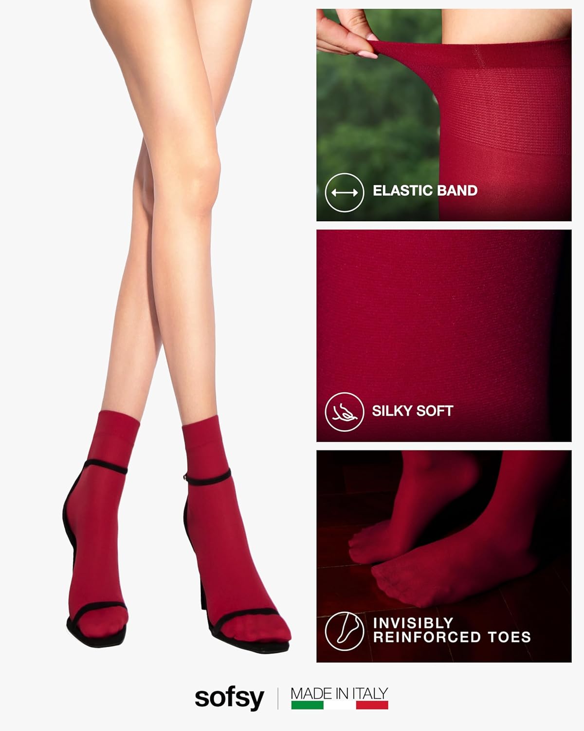 sofsy Italian High-Fashioned Ankle Socks - 40 Den Semi Sheer Nylon Stockings for Women | Durable, Soft, Low-Cut Design