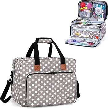 Luxja Sewing Machine Bag with Sewing Accessories Organizer Bundle, Polka Dots