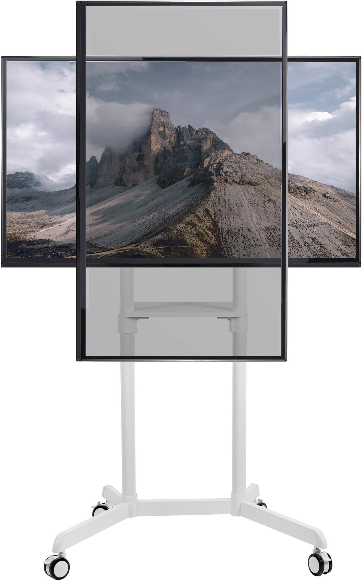 Mobile Premium TV Cart for 32 to 88 inch Screens up to 154 lbs, Samsung Digital Flipchart, Microsoft Surface Hub 2S, Portrait to Landscape, Shelf, Wheels, Max VESA 600x400, White, STAND-TV02PW