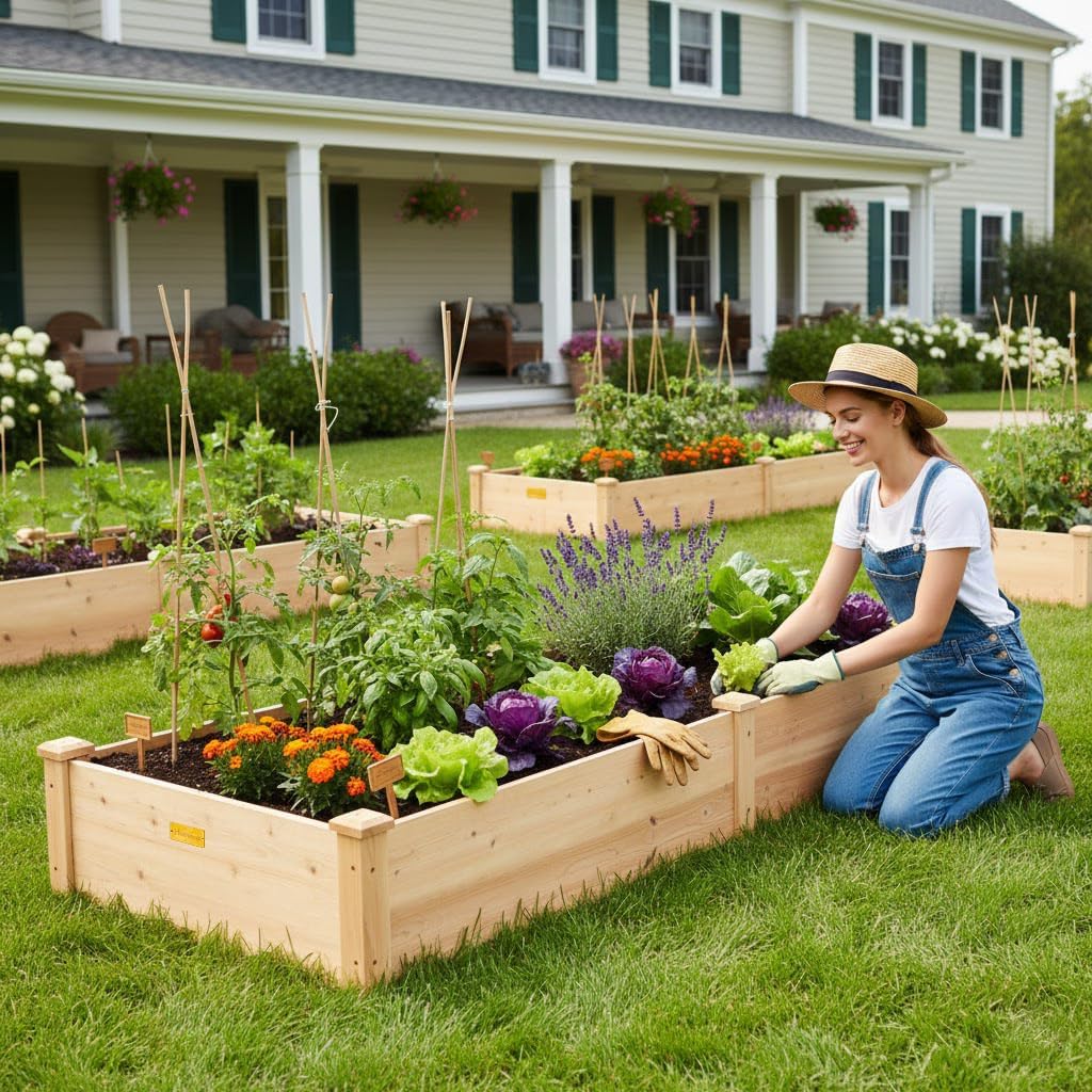 Hollyone 8×2ft inches Wood Raised Garden Bed Frame Planters Wooden Elevated Planting Planter Box for Outdoor Herb Vegetables Flowers Grass Lawn Yard Patio - Natural 96 x 24 x 11in