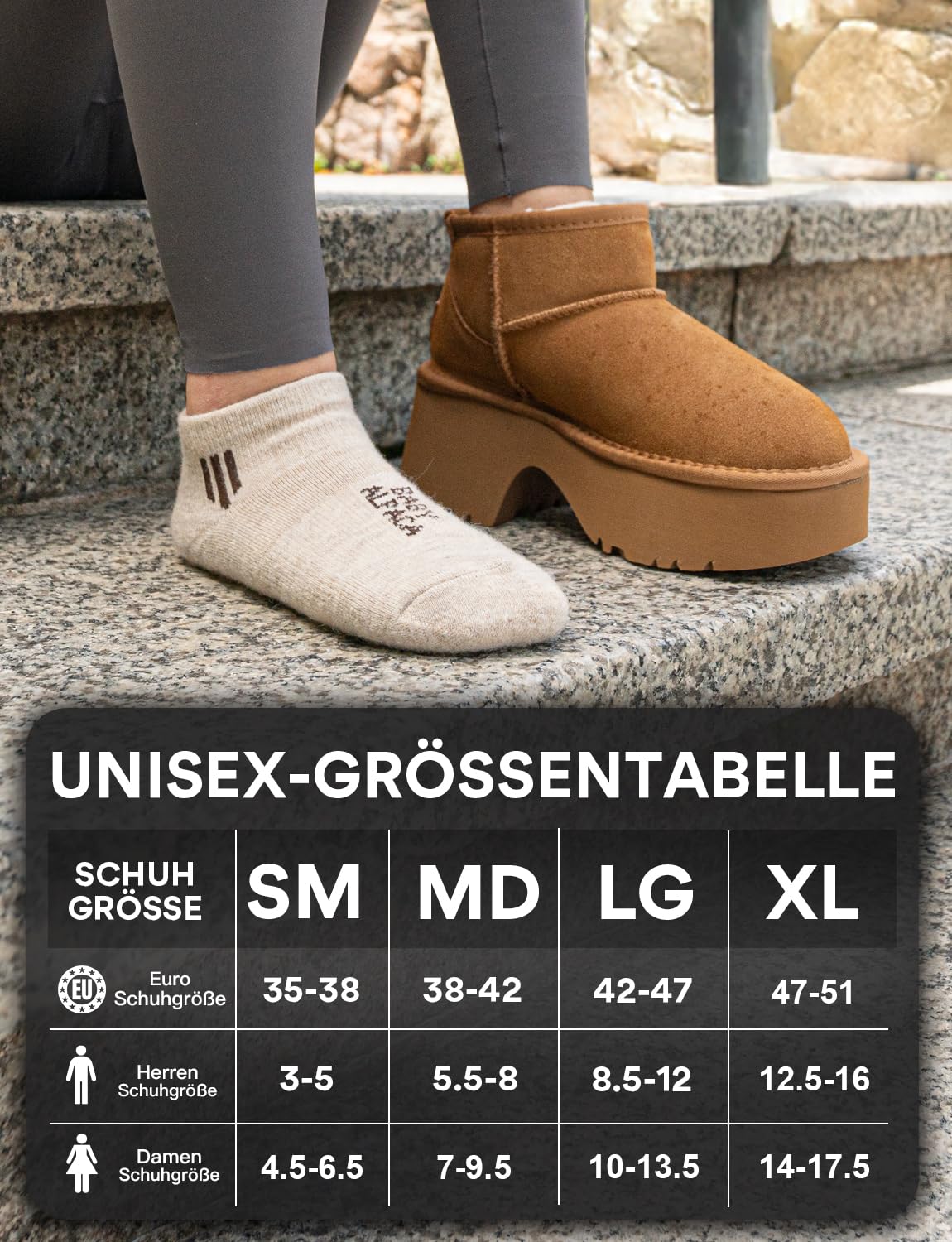 Juclise Sneaker Socken aus Alpaka für Damen & Herren, Wollsocken mit Baby Alpaka & Merino,Atmungsaktiv,Anti-Blasen,Temperaturregulierend, Gepolstert,Leichte Kompression,Wandern & Reisen