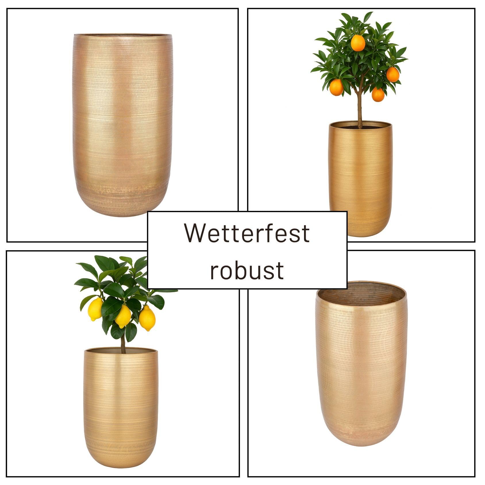 Moderner Blumentopf Camiel Gold handgefertigt aus Aluminium 65 cm
