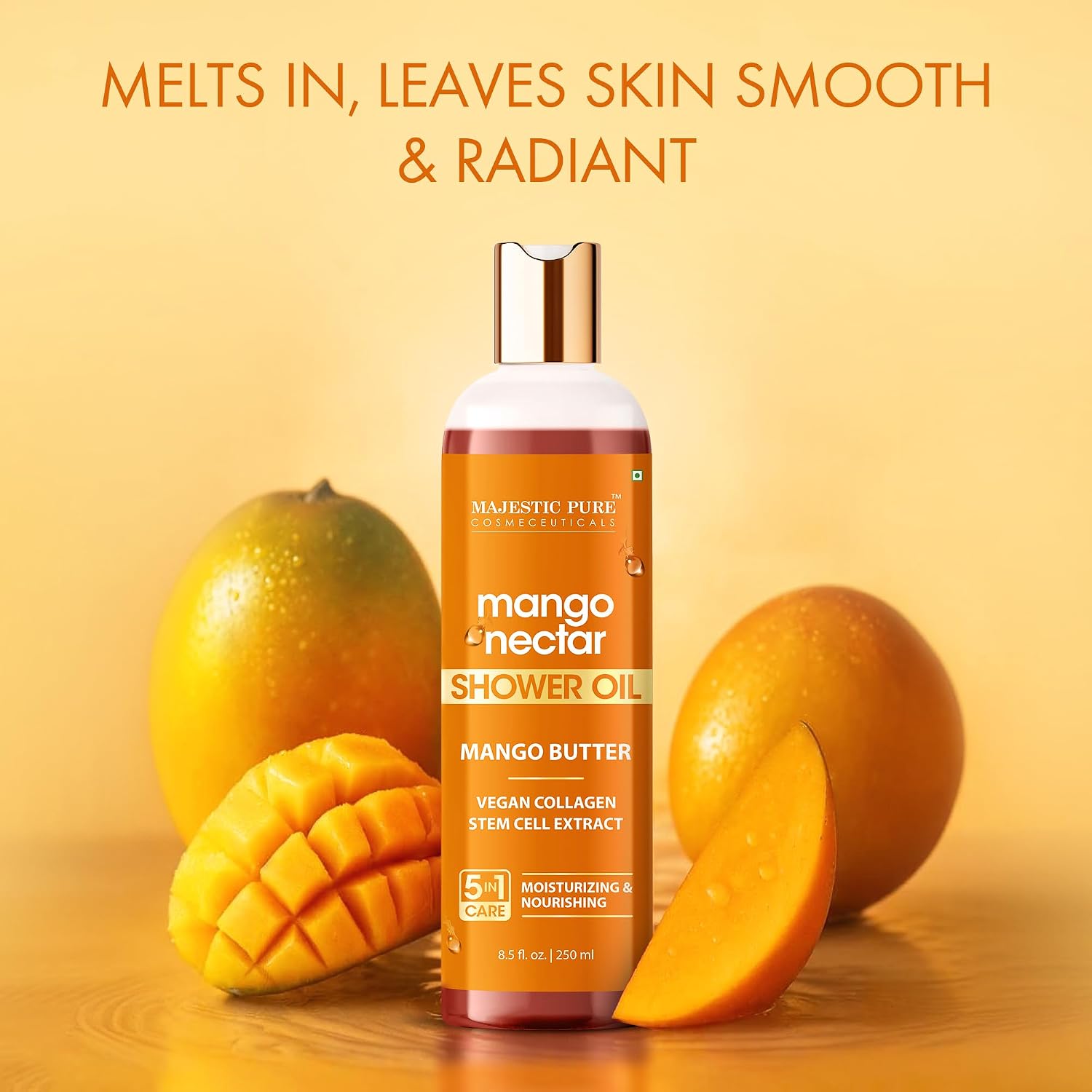 Majestic Pure Mango Nectar Shower Oil, Moisturizing with Mango Butter and Vegan Collagen, 8.5 fl oz