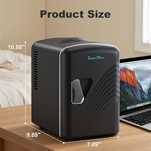 Miniatura 7 de Iceblue Mini refrigerador, refrigerador pequeño retro de 4 litros/6 latas, enchufe de CA y cargador de coche de 12V, refrigerador para productos de