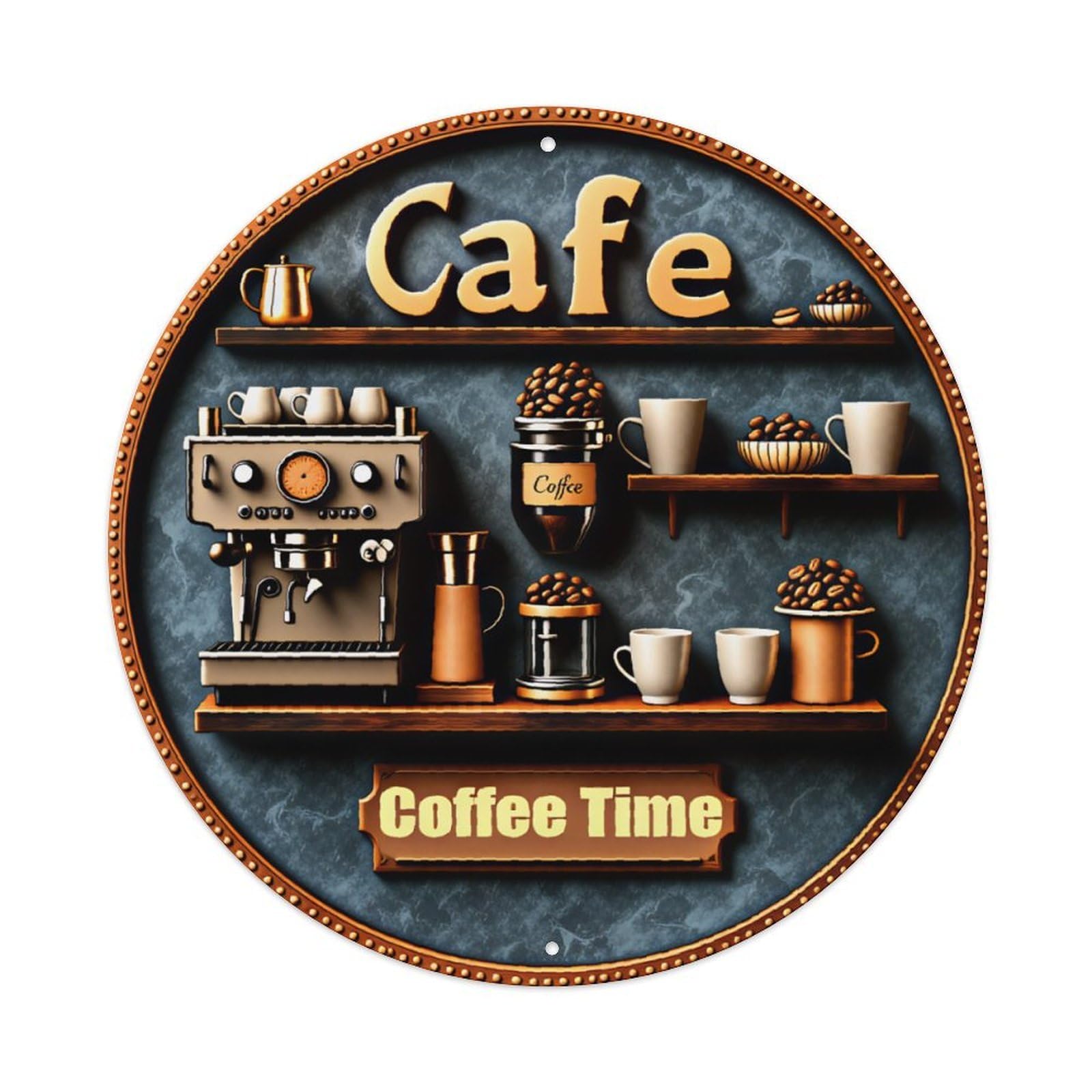 Cafe Coffee Time Vintage Coffee Equipment Decor Plaque Vintage Aluminium Metal Sign, Retro Wall Decor for Home, Bar, Garage & Farmhouse 20x20cm