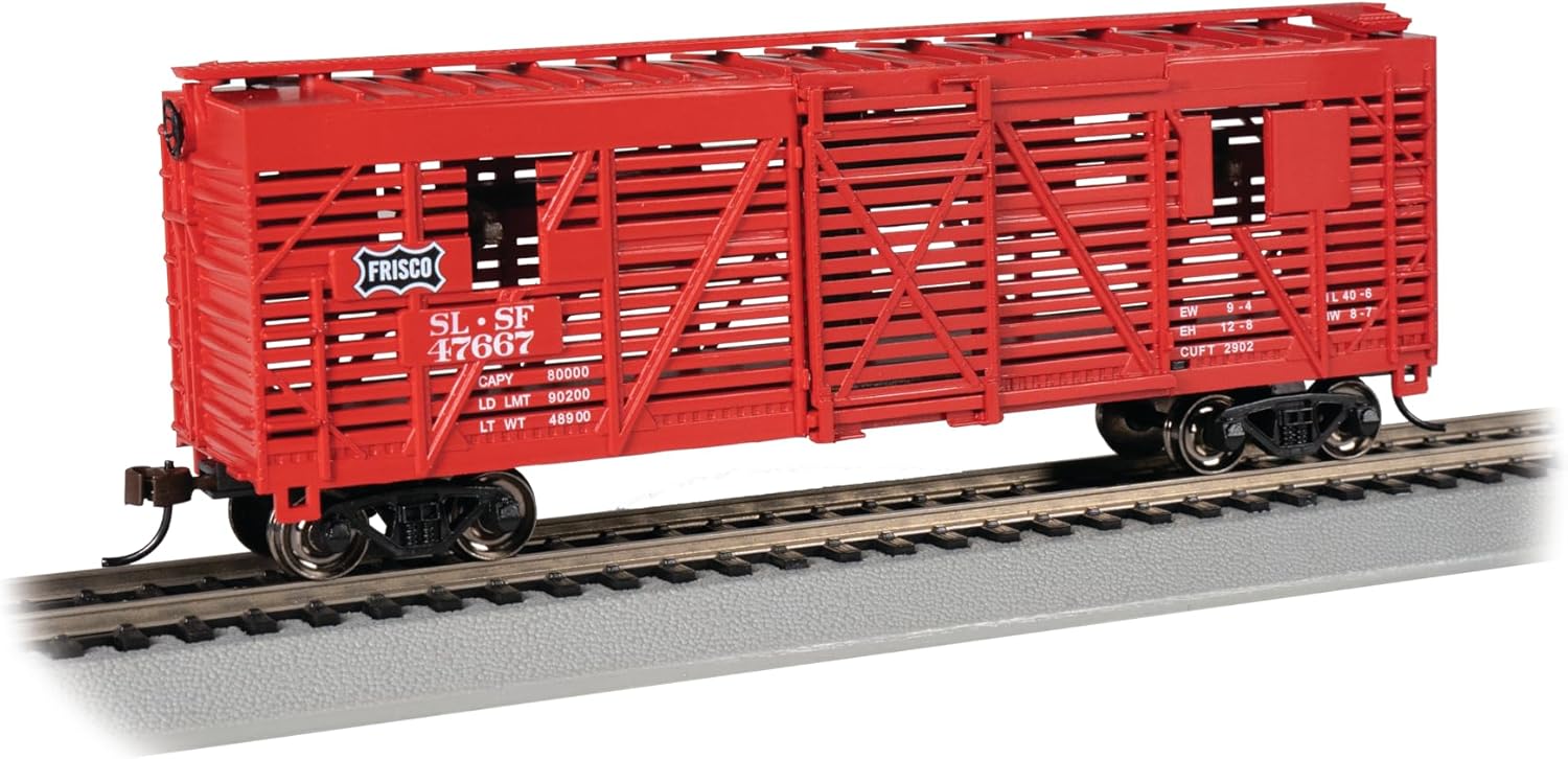 Bachmann Trains - 40' Animated Stock Car - Frisco #47667 with Cattle - HO Scale