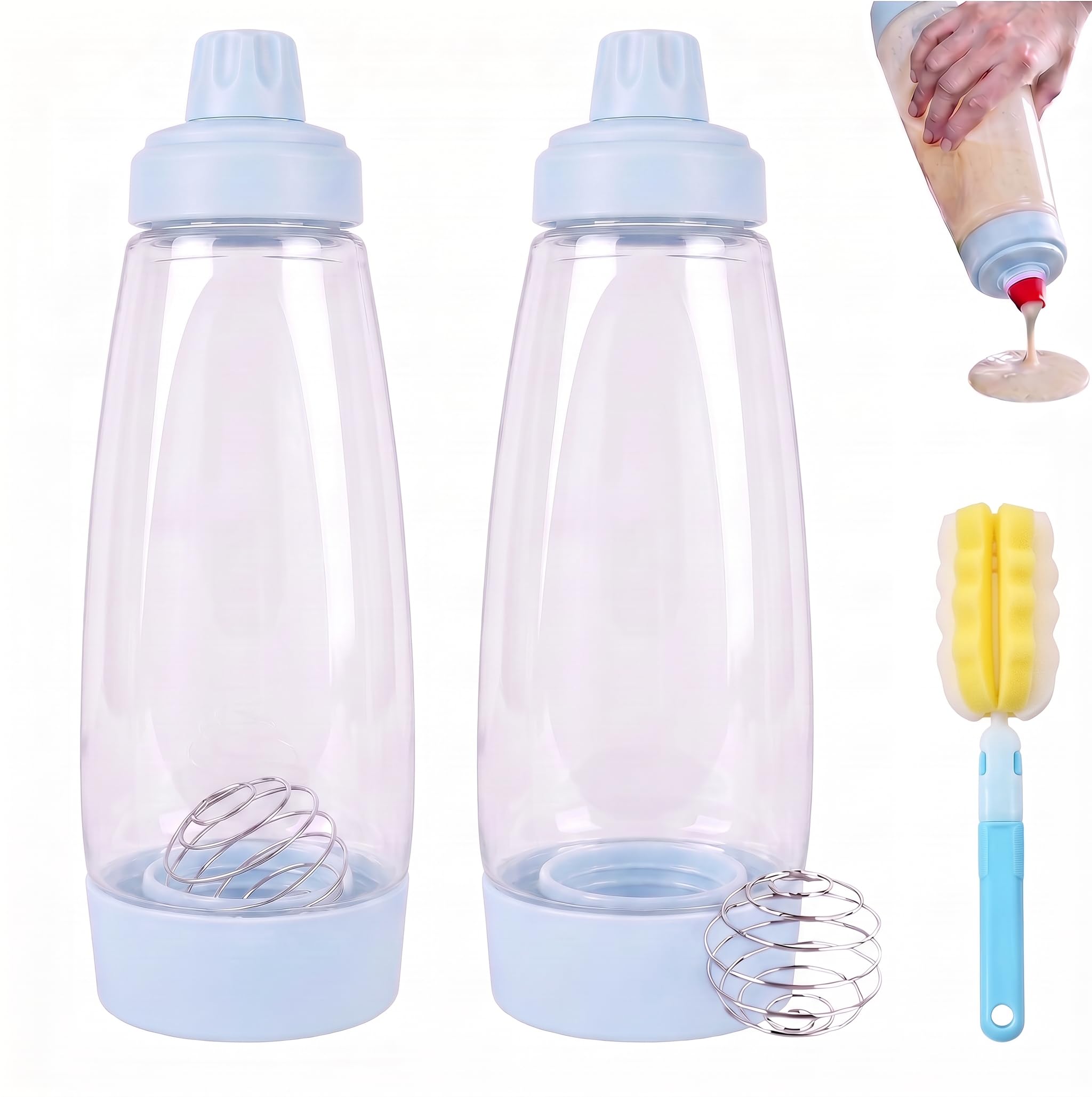 Pancake Batter Dispenser, 2 PCS 1000ML Hand Batter Dispenser Fitted(Blue)