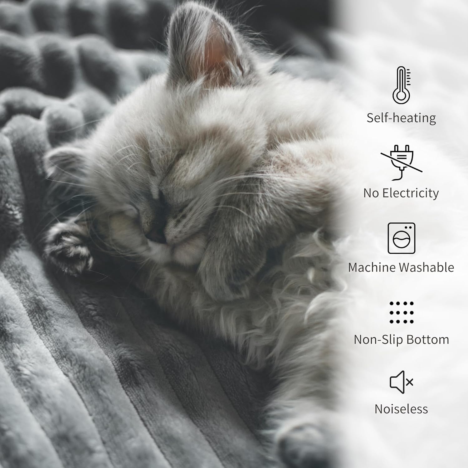 NWK Pack of 4 Fluffy Self Warming Cat Mat, Cat Blanket, Thermal Dog Mat, Washable, Non-Slip Bottom for Sofa & Crate & Kennel & Car Seat (Misty Gray, X-Large (43.5'' X 27.5'' X 0.7''))