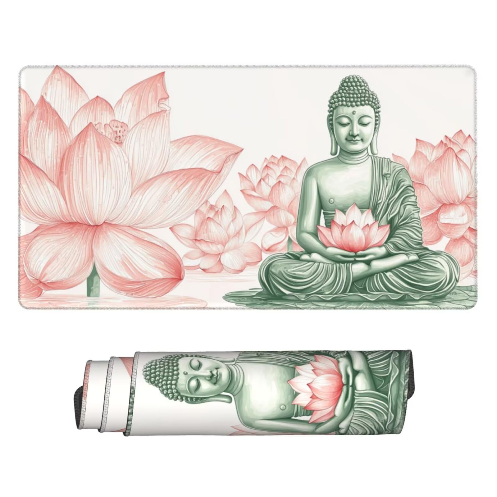 Duża podkładka pod mysz Lotus Zen XXL 1200 x 600 mm, wodoodporna podkładka pod biurko podkładka pod mysz, przeszyte krawędzie i antypoślizgowa mata na biurko do wystroju biura, prezenty A-683