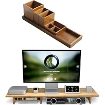 Wood Vanity Tray and Bamboo Dual Monitor Stand Riser Natural