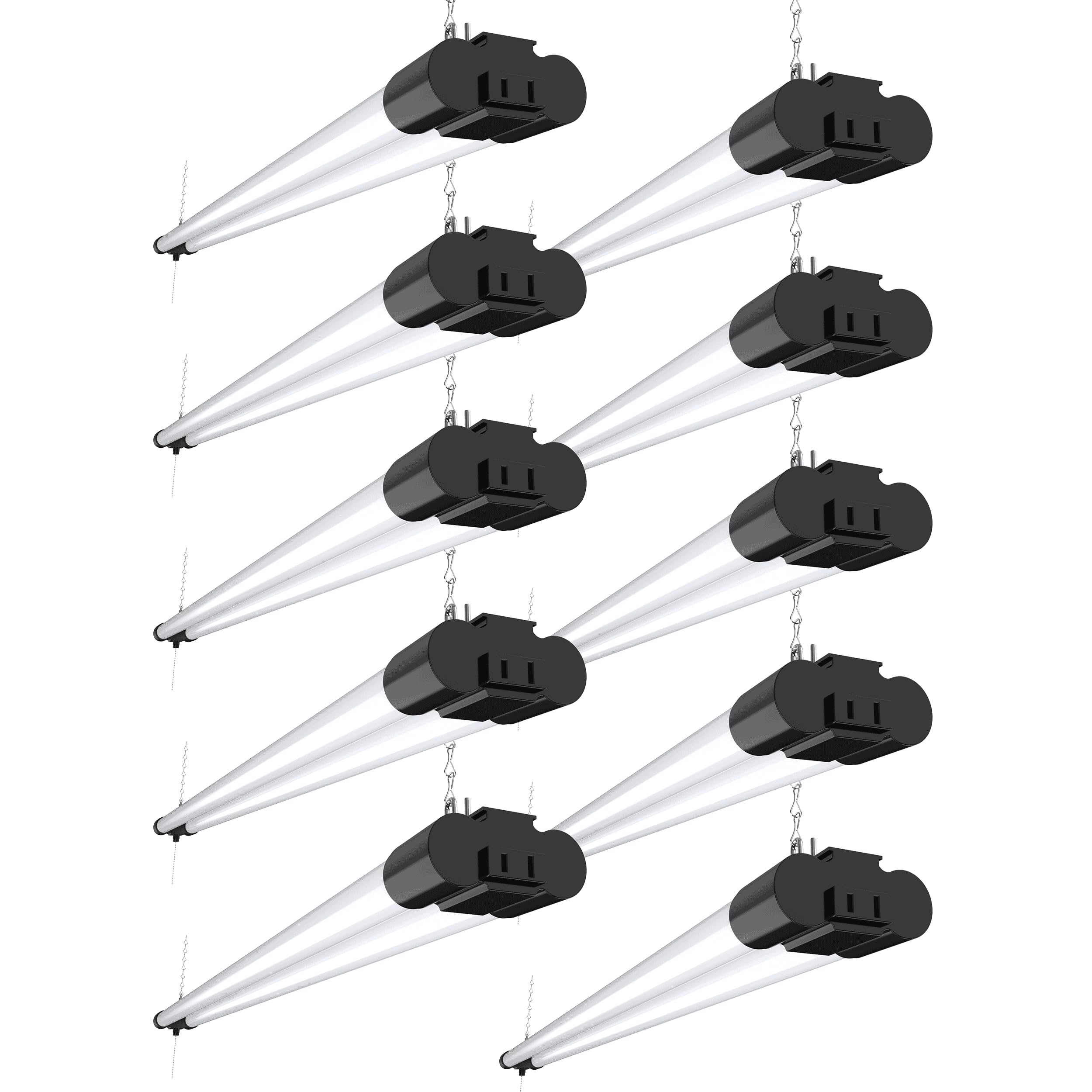 Sunco 10 Pack Linkable LED Utility Shop Light, 4500 LM, 6000K Daylight Deluxe, 4ft, 48 Inch Integrated Fixture for Garage, 40W Equivalent 150W, Surface + Suspension Mount, Black.