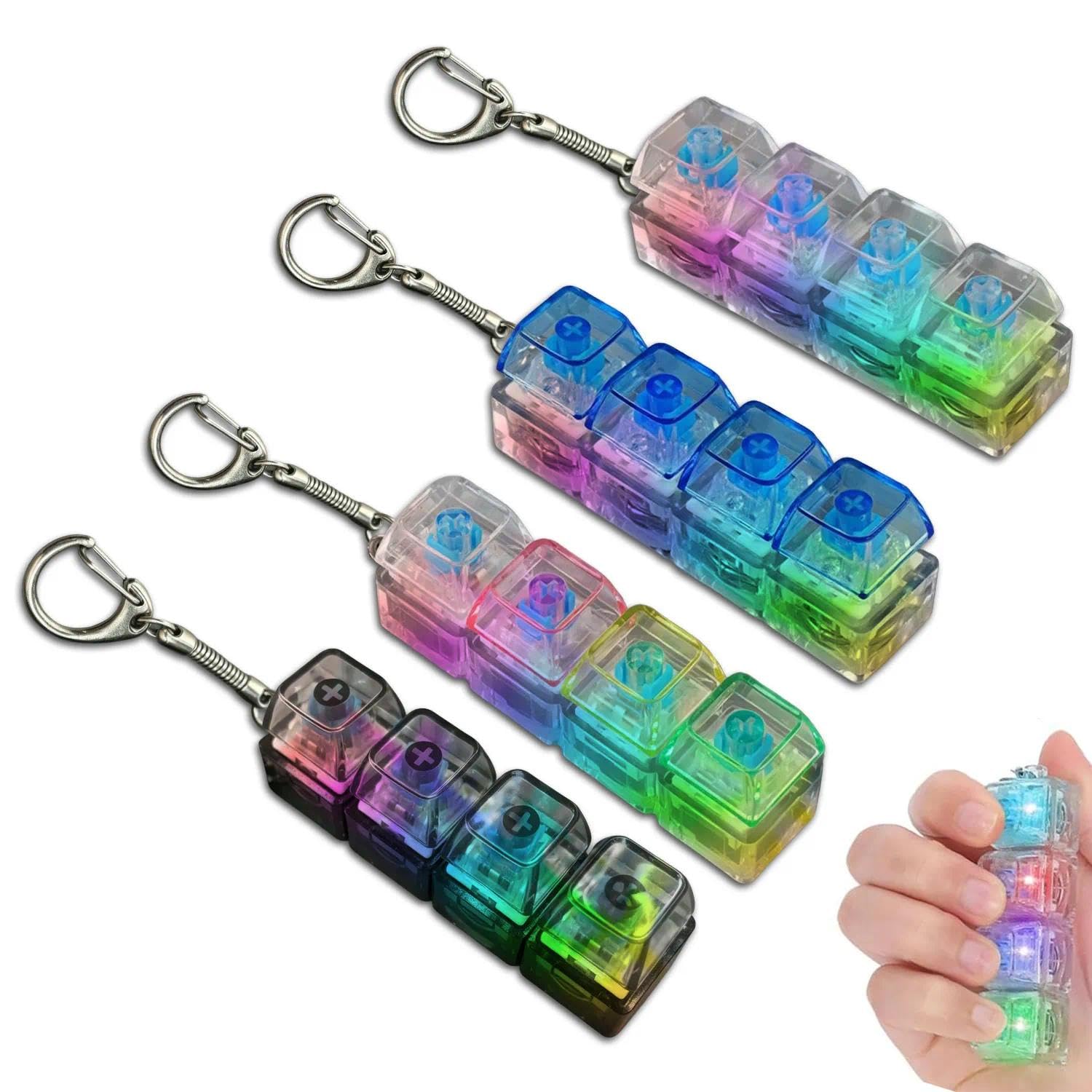 4Pcs Light Up Keyboard Fidget, Colorful Keyboard Fidget with Keychain, Funny Relief Fidget Keyring for Adults Home Office School