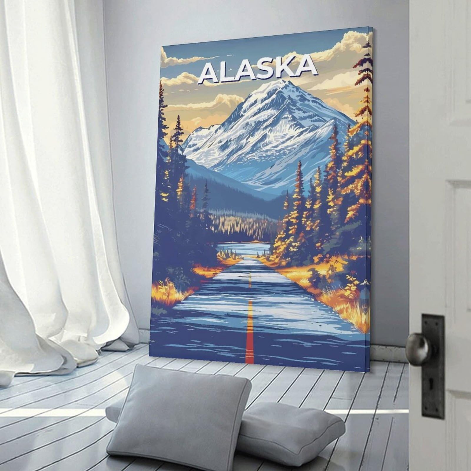Junmoney Frame-Style-10 Alaska Mountain Road Landscape Wall Picture Print, 24X36inch(60X90cm), For New Home Styling, Lounge Or Bedroom, Home Artwork For Modern Interiors