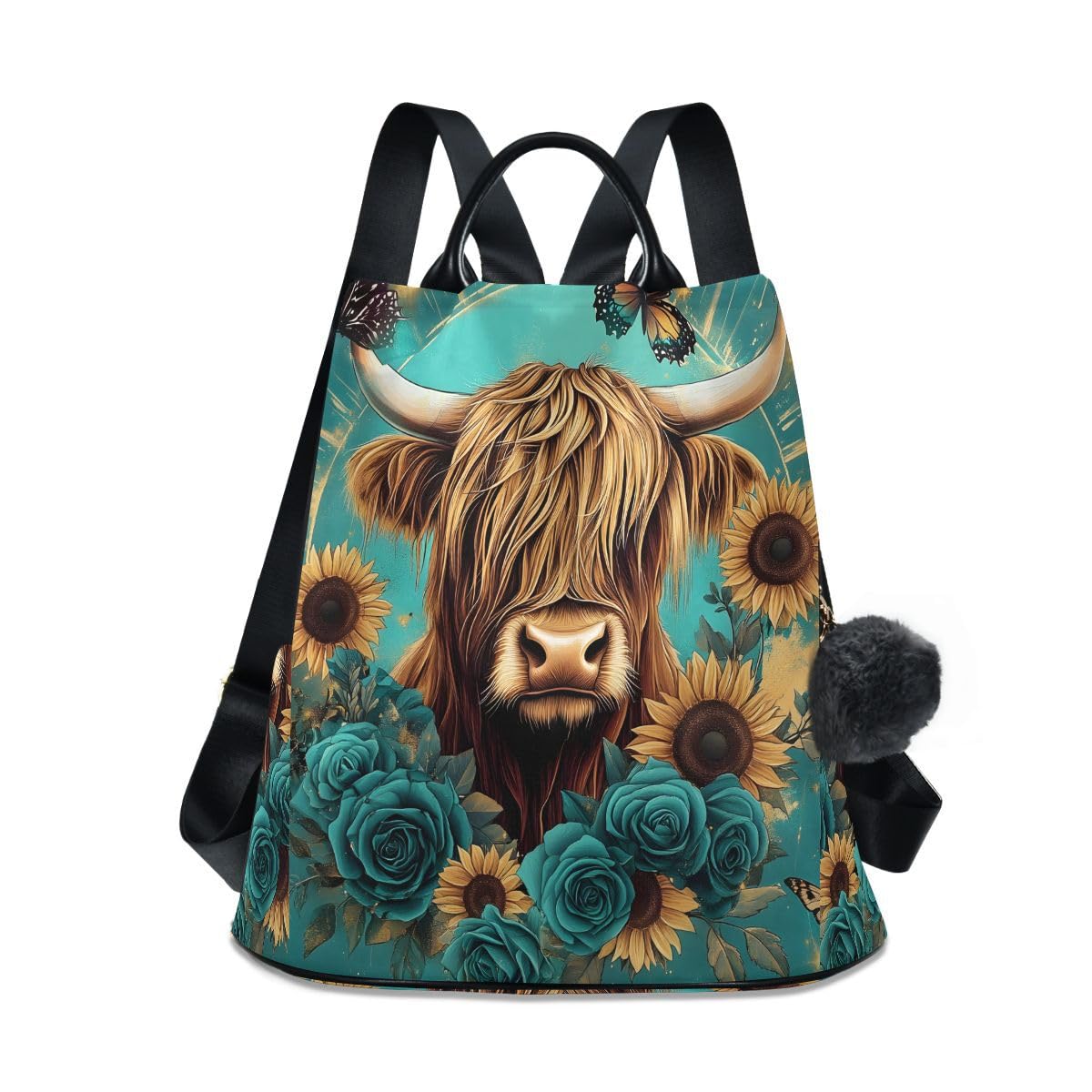 ALAZA Highland Cow Butterfly Rose Trips Hiking Camping Rucksack Pack for Women