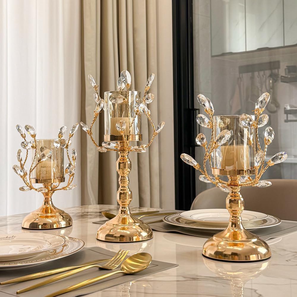 Hurricane Pillar Candle Holder with Clear Glass - Modern Metal Base Windproof Candle Holder for Christmas Thanksgiving Wedding Home Decor Centerpiece