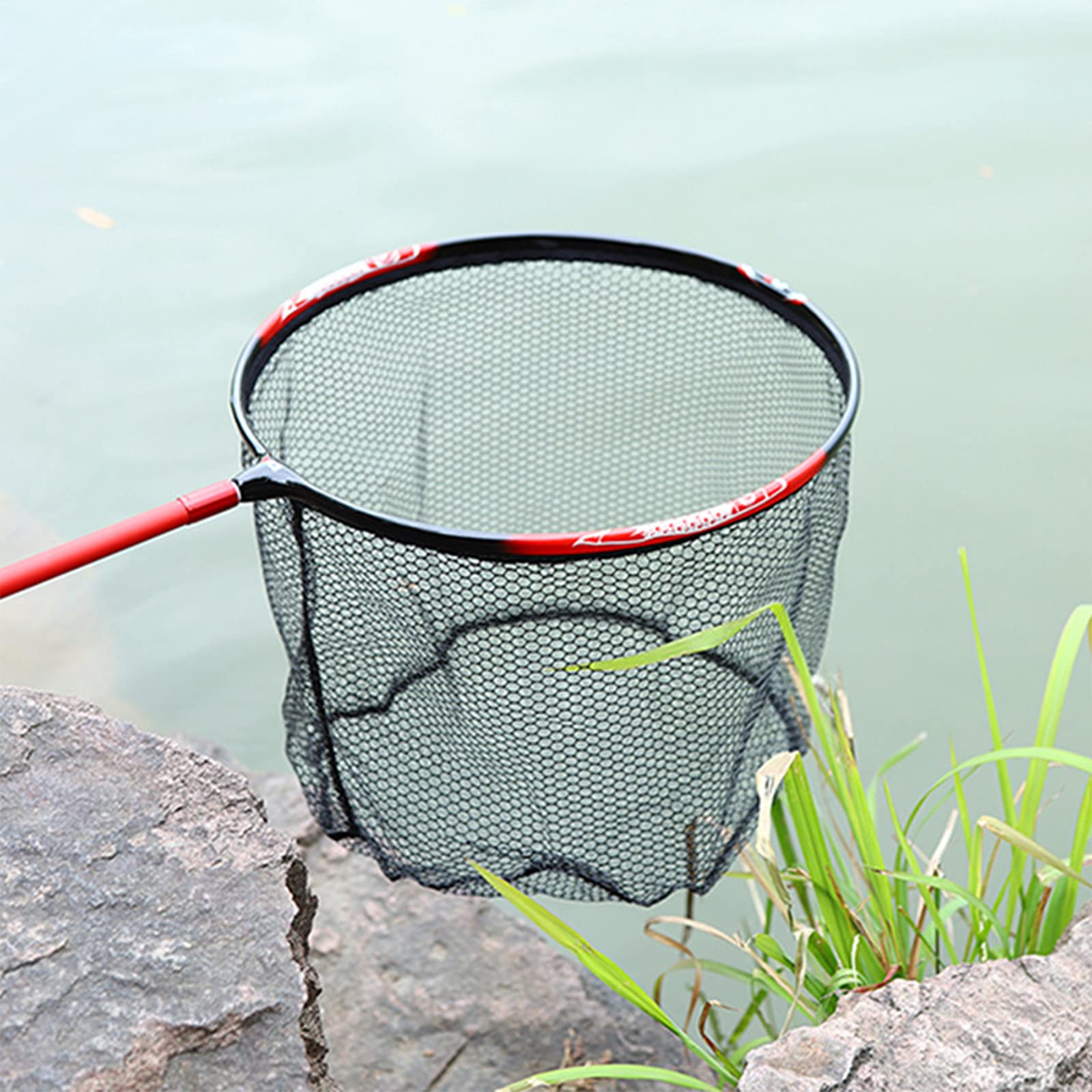 Red de pesca grande con malla de goma segura para peces, marco antigancho de aleación de titanio súper ligera para pescadores