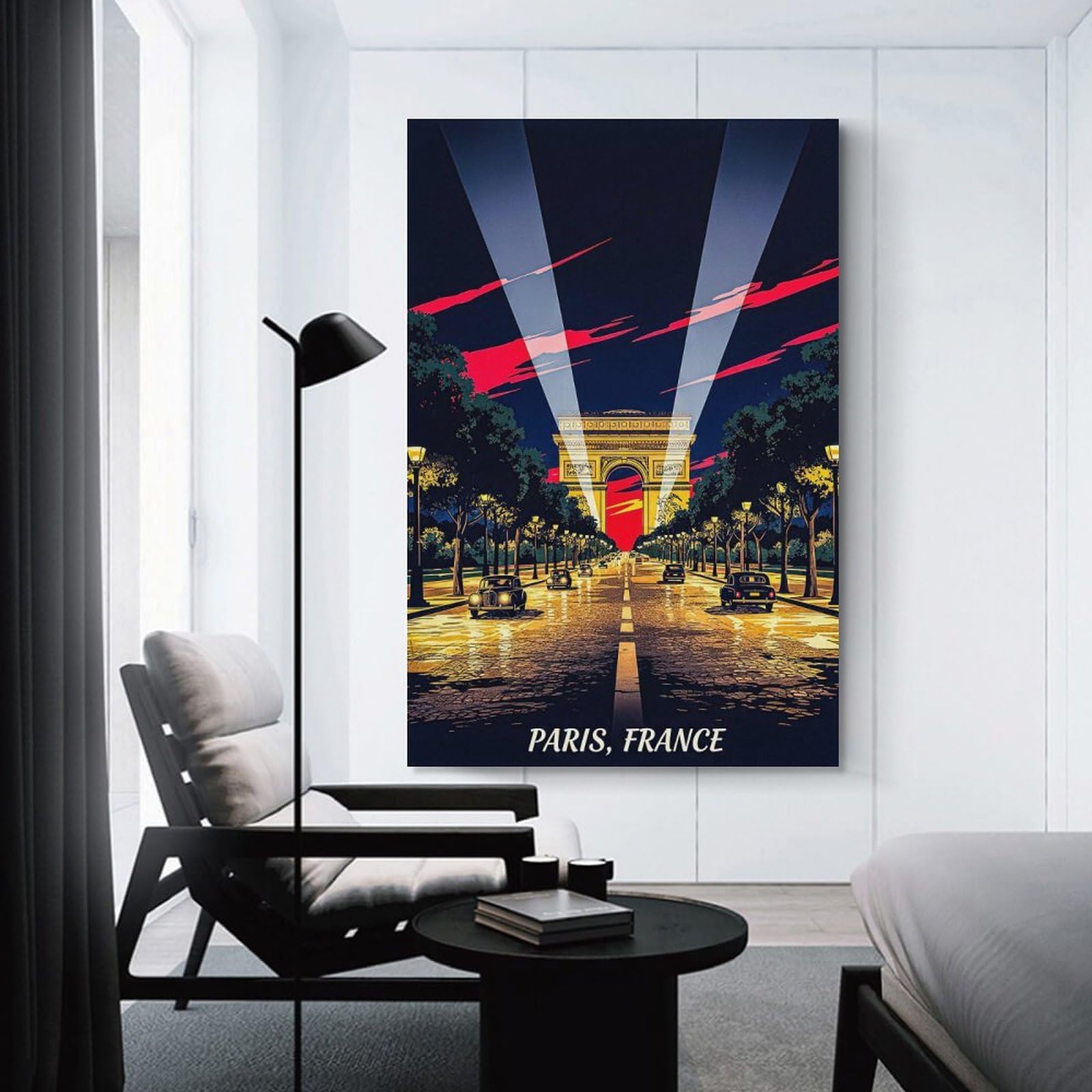 Junmoney Arc De Triomphe at Night Wall Art Print, 24x36inch(60x90cm), for Front Hall, Corridor Or Welcome Spaces, Wall Decor to Refresh Empty Corners