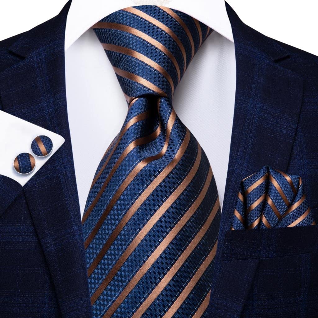 Corbata de boda de seda de cachemira sólida azul marino para hombres, gemelos de pañuelo, conjunto de corbata para hombres, fiesta de negocios