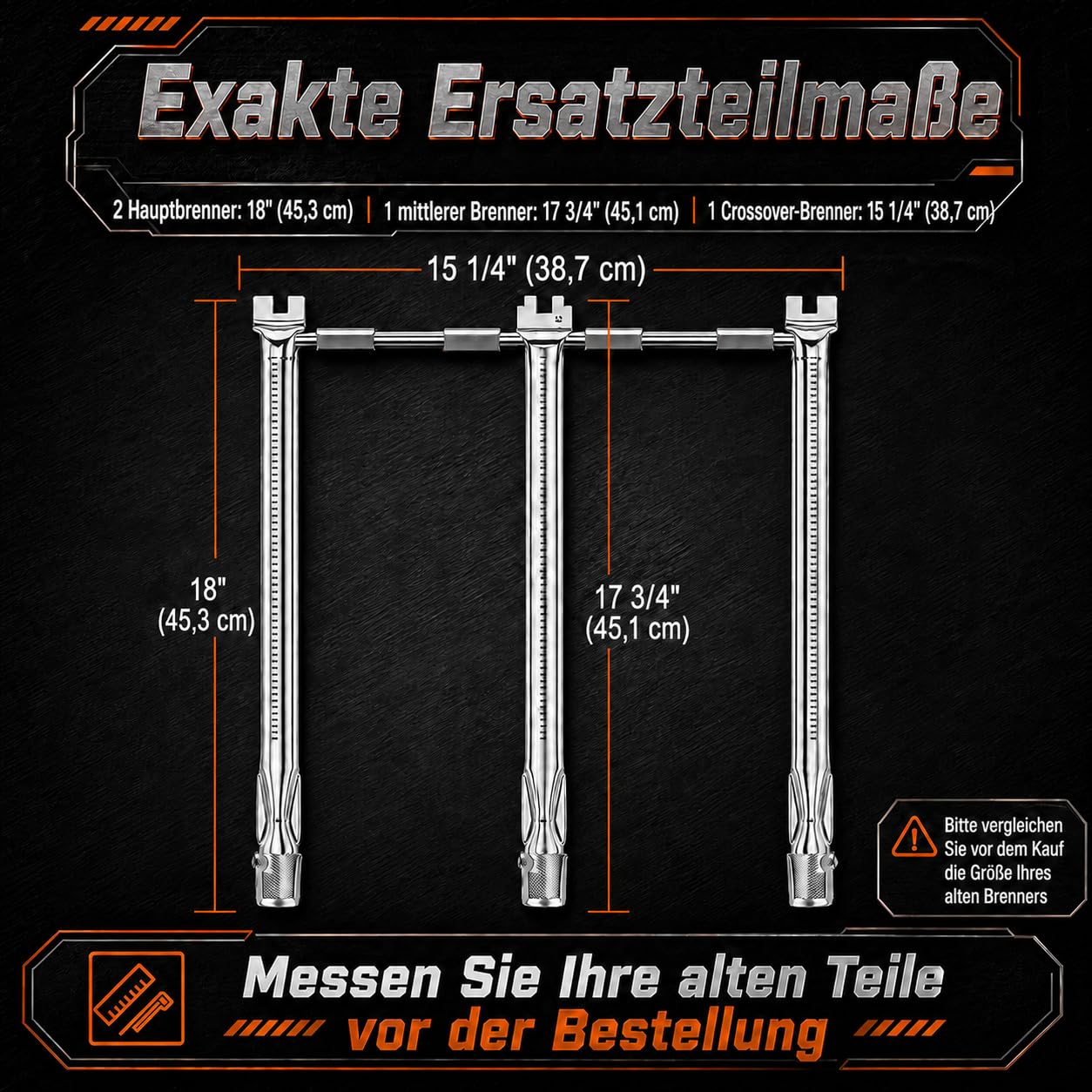 Uniflasy 69787 Edelstahl Brenner 45,3cm für Weber Spirit I & II 310 320 Serie, Spirit LX 310 Serie (mit vorderen Brennerknöpfen), Spirit E310 E320 S310 S320 (2013 und Neuer), Gasgrill Brenner Set