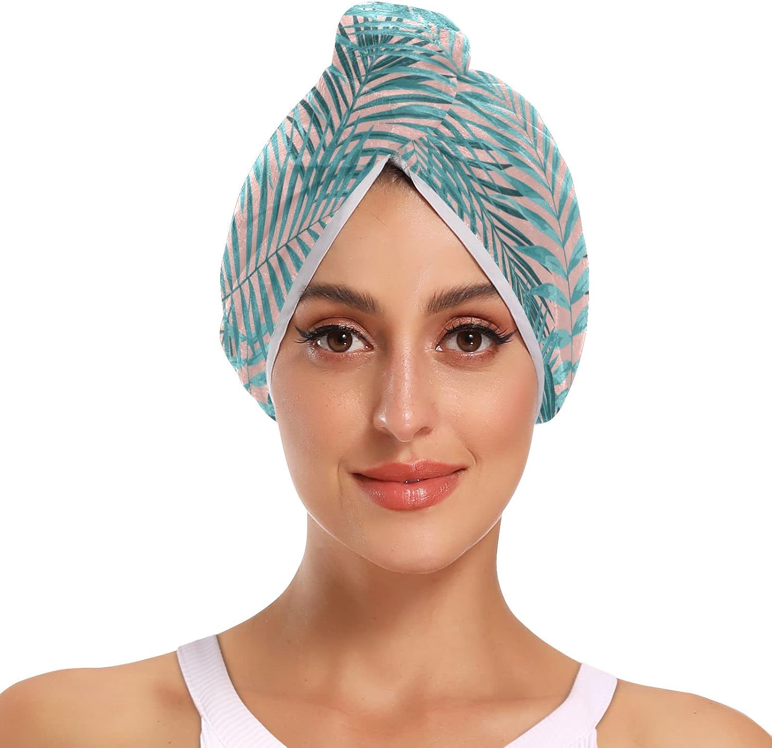beeplus 2 Pcs Absorbent Hair Drying Towel Tropical Leaves Pink Water-Wicking Microfiber Dry Hair Hat for Women with Curly Long Thick Hair : Beauty & Personal Care