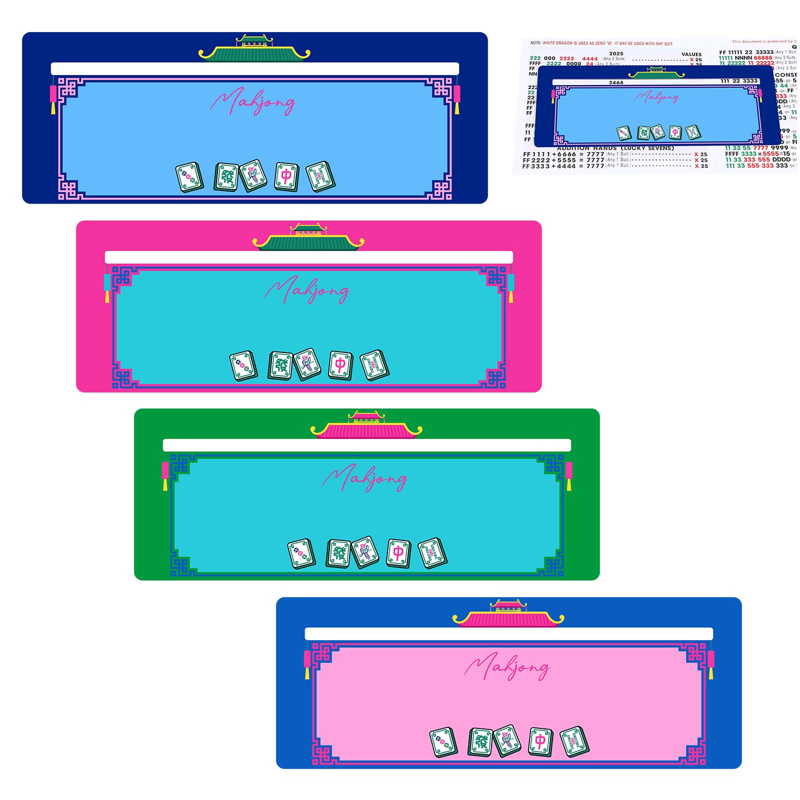 Faccito 4 Pcs Mahjong Line Finder Card Guide Colorful Line Reader Cards for Beginners, for Travel, Parties, Competitions, Game Nights, Mahjong Lover