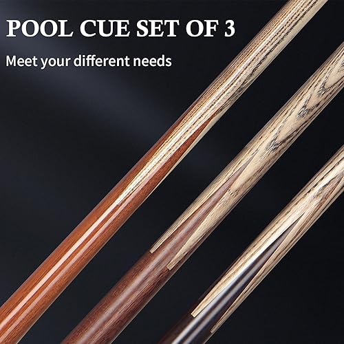 Miniatura 5 de Kmise 9.5mm Pool Stick Set of 3, 57-inch 18oz 19oz 20oz Pool Cues, Splicing Process Handcraft MarasBlack WalnutChacate Preto Wood Cue Sticks for