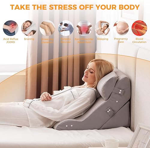 Miniatura 5 de Juego de 3 almohadas de cuña para después de la cirugía, almohada de cuña ajustable 10 en 1 para aliviar el reflujo ácido, almohadas de cuña para