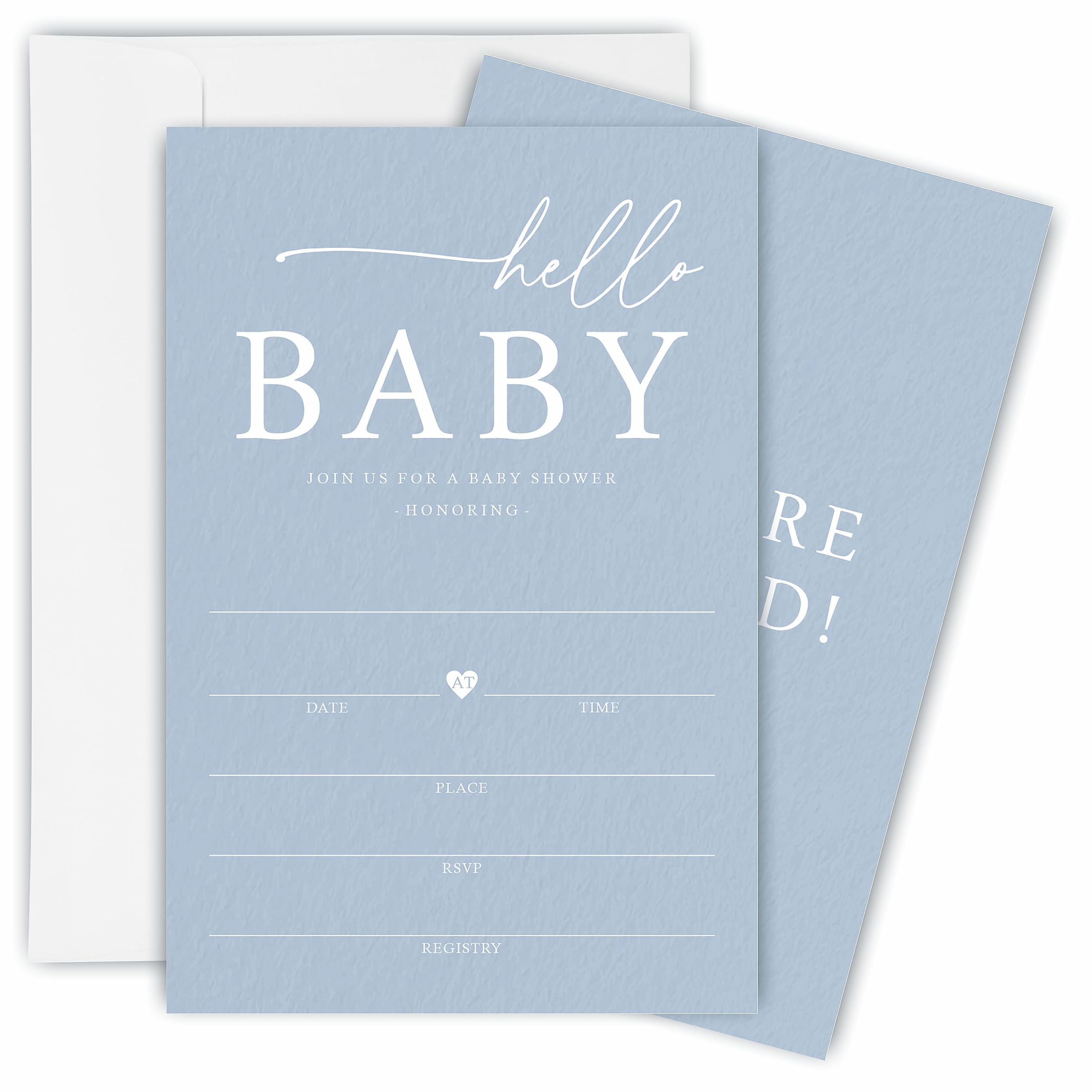 TPYEN Minimalism 'Hello Baby' Shower Invitations (25 Count) - Gender Neutral Fill-In Cards with Envelopes