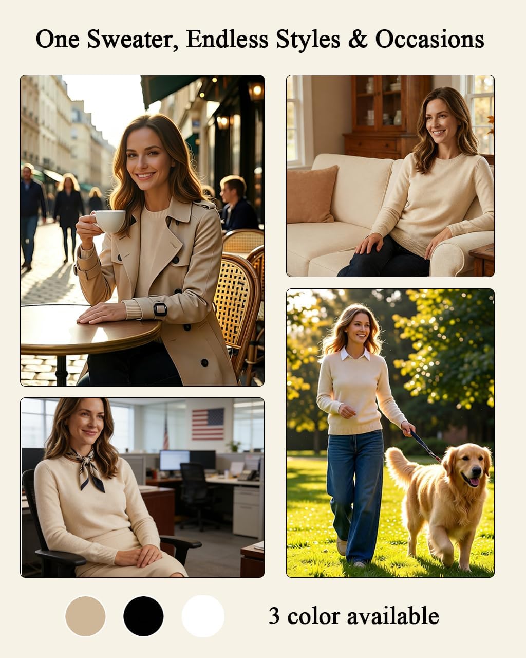 Women’s Daily Cashmere Sweater – 100% Pure Cashmere Crew Neck Pullover, Soft Lightweight Knit - Image 5