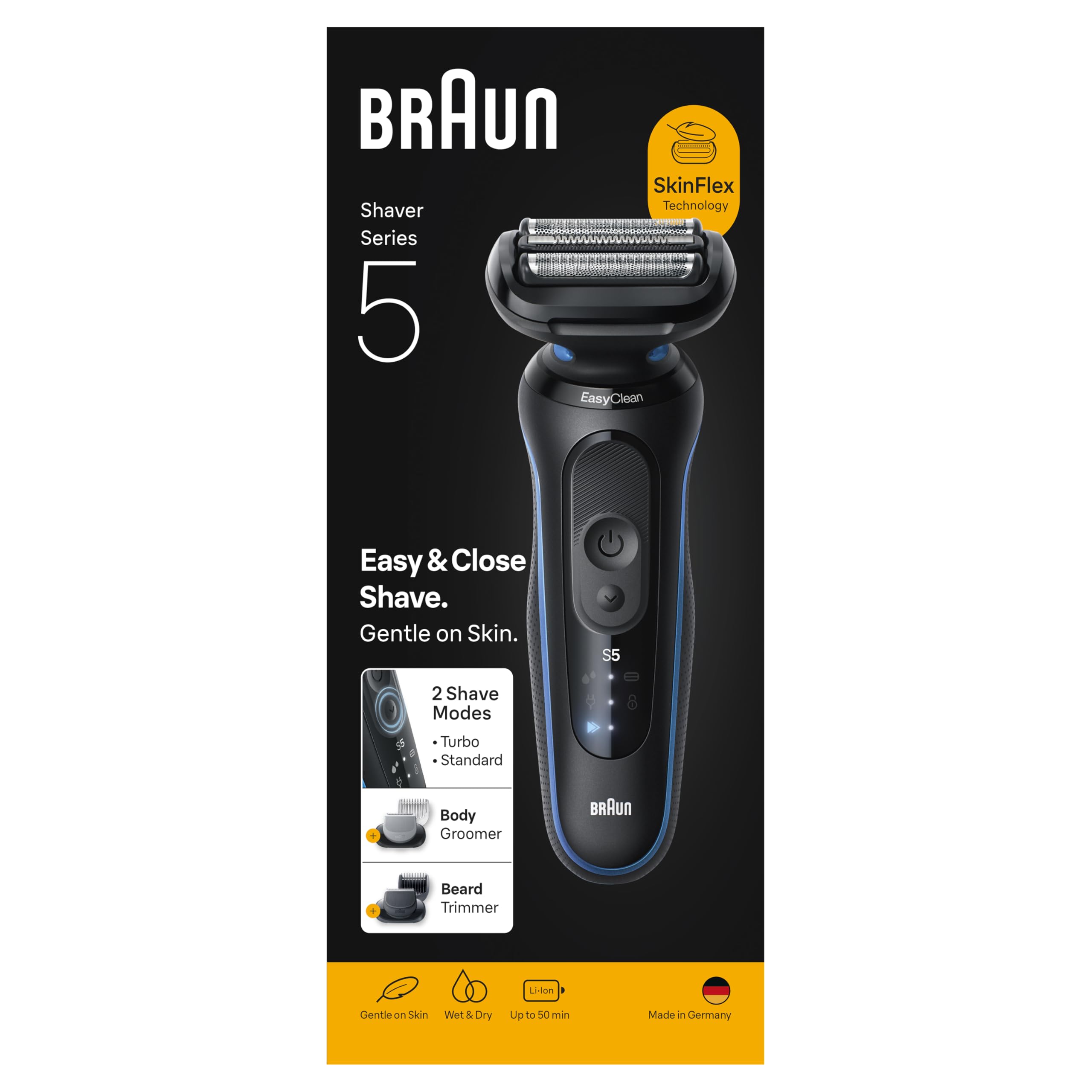 Braun Rasoio Elettrico Serie 5 Wet&Dry 3 Lame 52-B1650S Blu