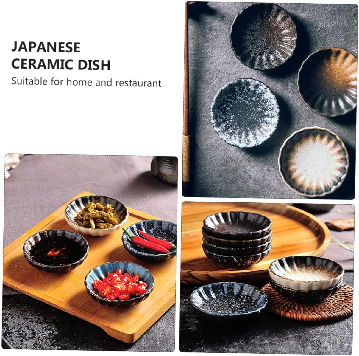 Cabilock Ceramic Dipping Bowls Set 5pcs Japanese Style Sauce Dishes for Sushi Mustard Soy Sauce Style