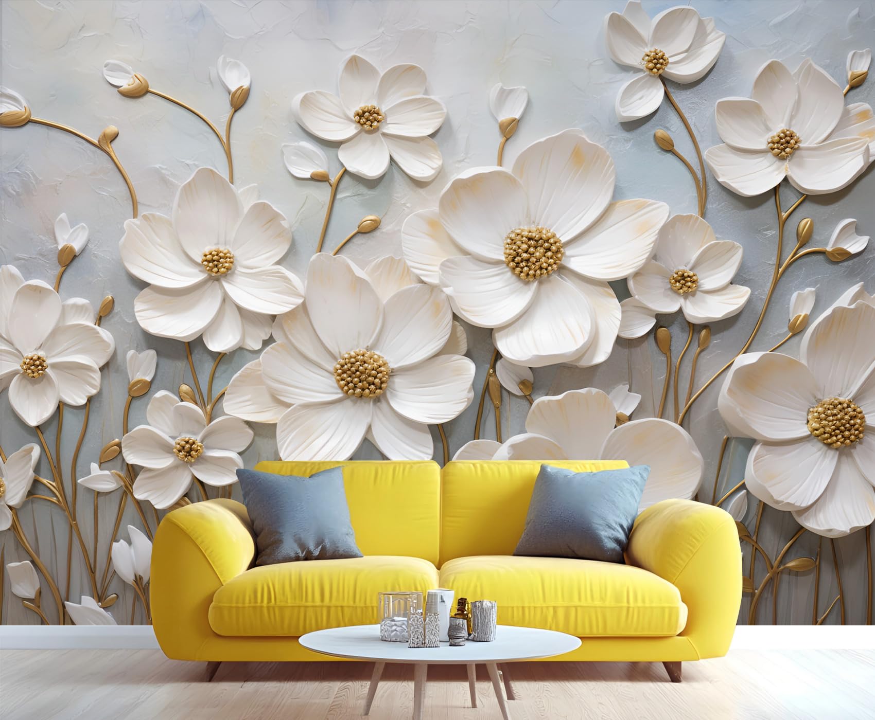 XBITUE Peony Floral Wall Mural, 3D Flower Mural, Plant Wallpaper