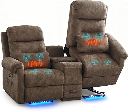 Power Lift Recliner Loveseat Chair, Dual Motor Electric Recliner Sofa with Massage & Heat, Independent Double Reclining Seating w/Remote, USB, Cup Holders, Theater Seating